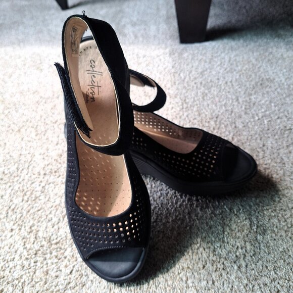 Clarks Black Reedly Salene Jump Wedge Sandal Size 7 - Picture 2 of 11